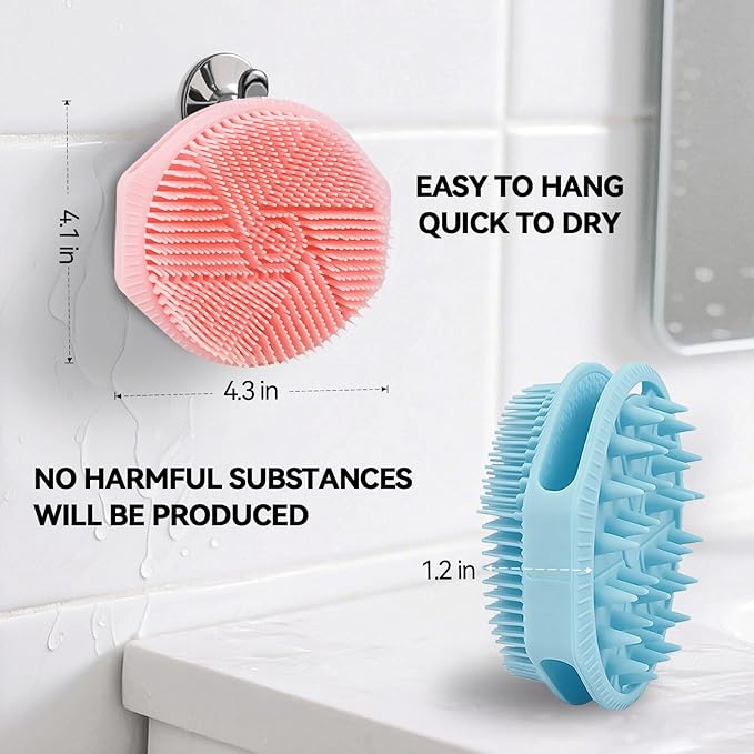 2-Pack Soft Silicone Dual-Sided Body Scrubber & Loofah | Gentle Exfoliating Shower Brush for Men & Women | Creates Rich Lather, Easy to Clean (Pink & Blue)