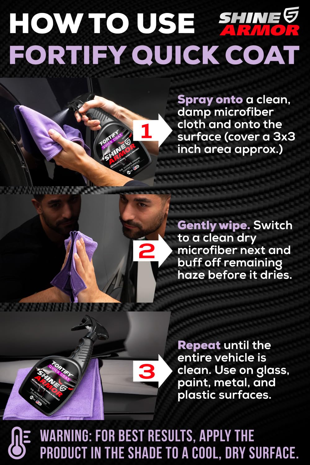 Car Wax Spray and Ceramic Coating for Cars - 3 in 1 Waterless Car Wash and Detailing - Quick Effect Coating Agent for Car - High Gloss Car Coating Spray, Shiny Car Stuff by Shine Armor - 24FlOz