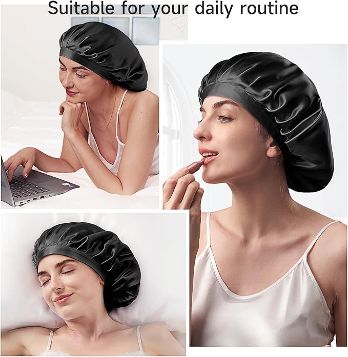 Kaome 100% Mulberry Silk Bonnet for Sleeping Women, 22 Momme Double Layer Silk Hair Wrap, Non-Slip Sleep Cap with Adjustable