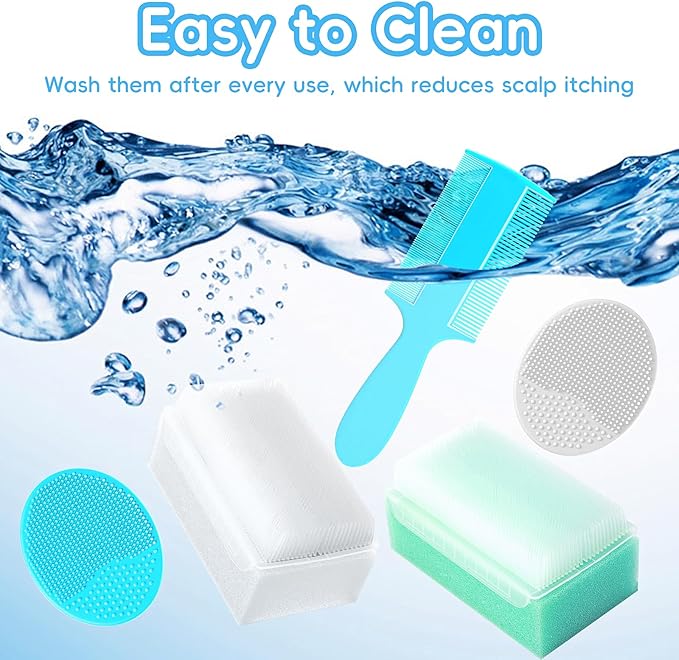 Cradle Cap Brush for Babies, Set of 5 Baby Bath Essentials with Bath Sponge Silicone Scrubber Long Handle Comb for Newborns Toddlers Boys Girls (Green)