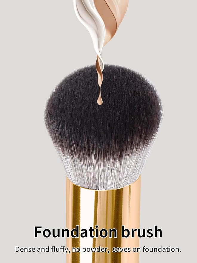 MAANGE 4-Piece Gold Cosmetic Brush Set: Double-Ended Angled Kabuki, Foundation, Blush & Contour Brushes for Face Makeup