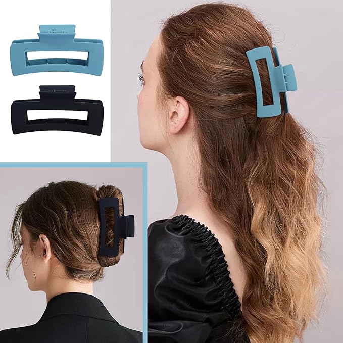 8 Pcs Large Hair Claw Clips 4.1 Inch Non-slip Big Square Matte Hair Claws for Women, Strong Hold Banana Clip for Thick Thin Hair(Pink/Green/Light blue/Black)