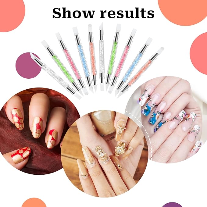 Sliverdew 10 Pcs Nail Art Sculpture Pen Dual Tipped Silicone Nail Tools Nail Art Acrylic Pen Silicone Brushes for Resin Nail Art Tools for Design Nail Foil Carving Drawing Effect Shaping Drawing