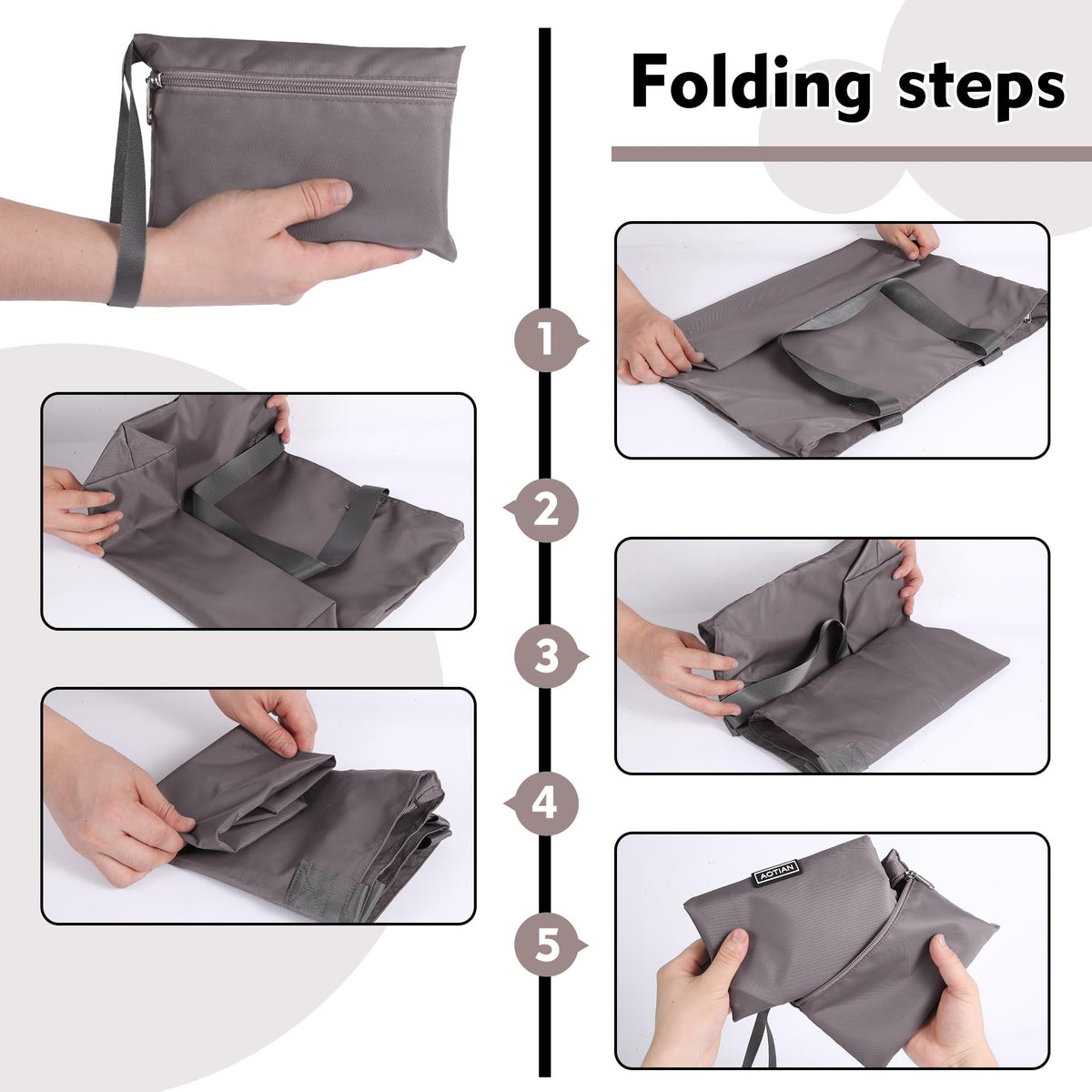 AOTIAN Heavy Duty 20 Liter Reusable Grocery Bags, Thickened Tear-Resistant Polyester Fabric Foldable Machine Washable Shopping Bags, Zipper Closure Water-Resistant Large Tote Bag Travel Gym Beach Bag