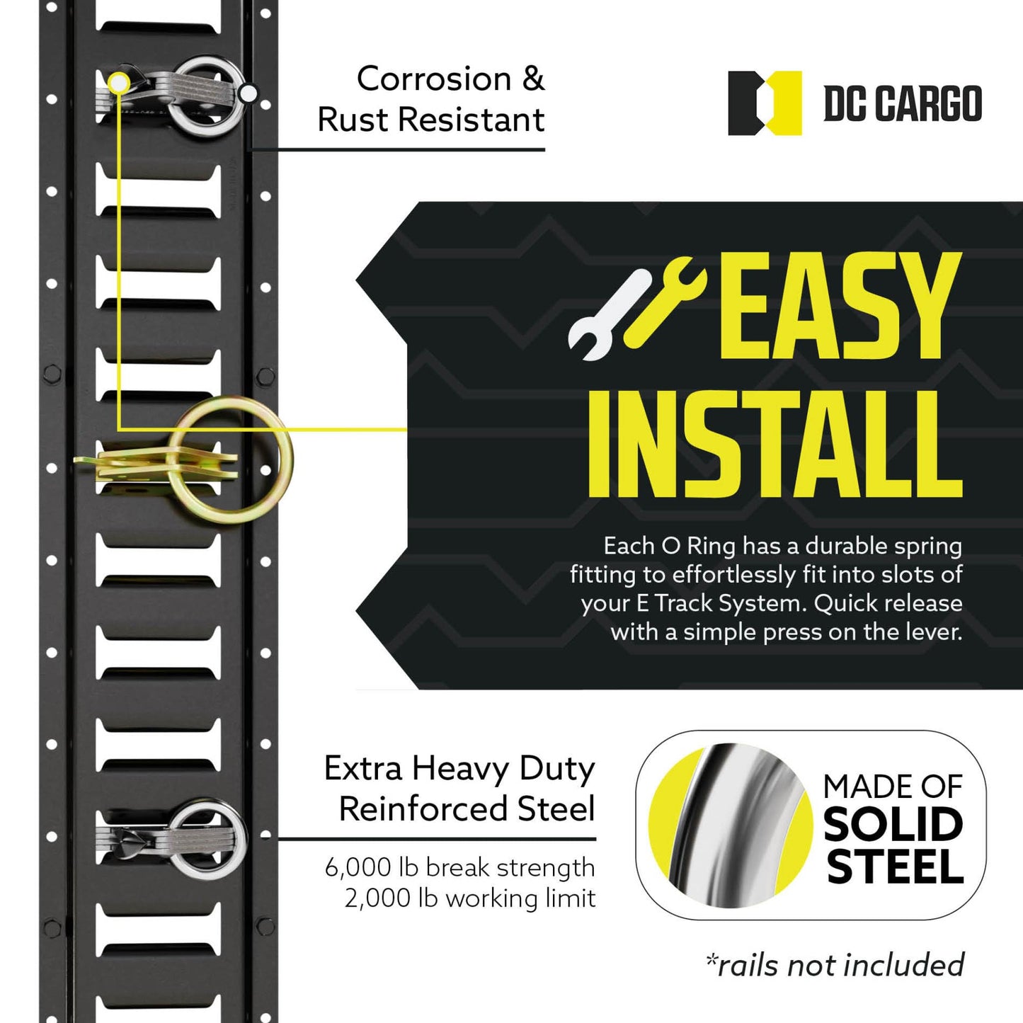 DC Cargo Mall Extra Heavy Duty Steel O-Ring (Pack of 10) 6000Lbs Break Strength - E Track Accessories Tie-Down Anchors for E-Track Tie-Down System