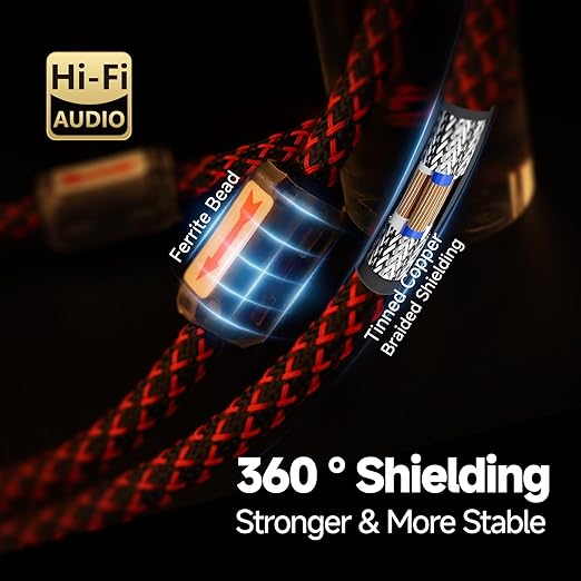 TODN Shielded RCA Audio Cables Audiophile Male to Male OFC RCA Stereo Cable for Car Audio, HiFi Systems (9.8ft/3m, 1 Pair)