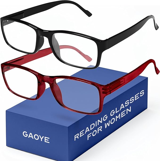 Gaoye 2-Pack of Reading Glasses - Blue-Light Filter, UV Protection - Readers with Rectangle Frames