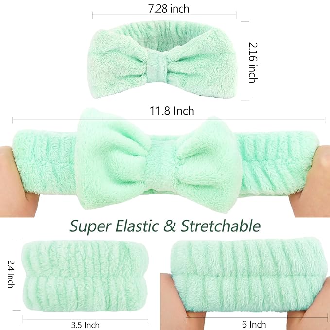 VELSCRUN Spa Headband, Makeup Face Wash Skincare Headbands, Bow Hair Band Party Favors for Washing Face, Stocking Stuffers For Women Teen Girls Christmas Gifts Hair Accessories Red Green