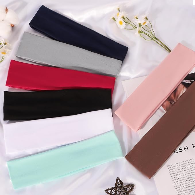 Ztomine 8 Pack Headbands for Women Non Slip - Stylish Sports Hair Bands for Women's Hair - Soft Cotton Cloth Stretchy Headbands for Women for Yoga, Outdoor Exercise Running