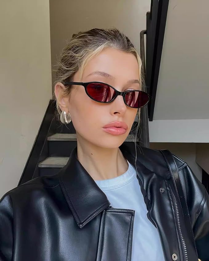 GUVIVI Retro Oval Sunglasses for Women Chic Cat Eye 90s Sunnies Lightweight Narrow Shades Trendy UV protection Sun Glasses