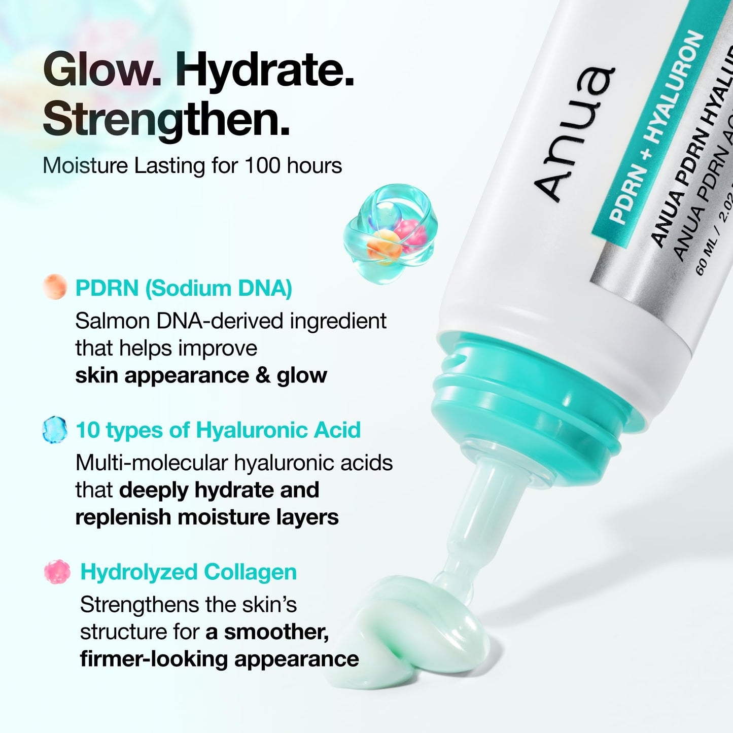 Anua PDRN Hyaluronic Acid 100 Moisturizing Cream, Lightweight, Non-Greasy Hydrating Face Moisturizer with Salmon DNA for Glass Skin, Korean Skincare (2.02 fl oz)