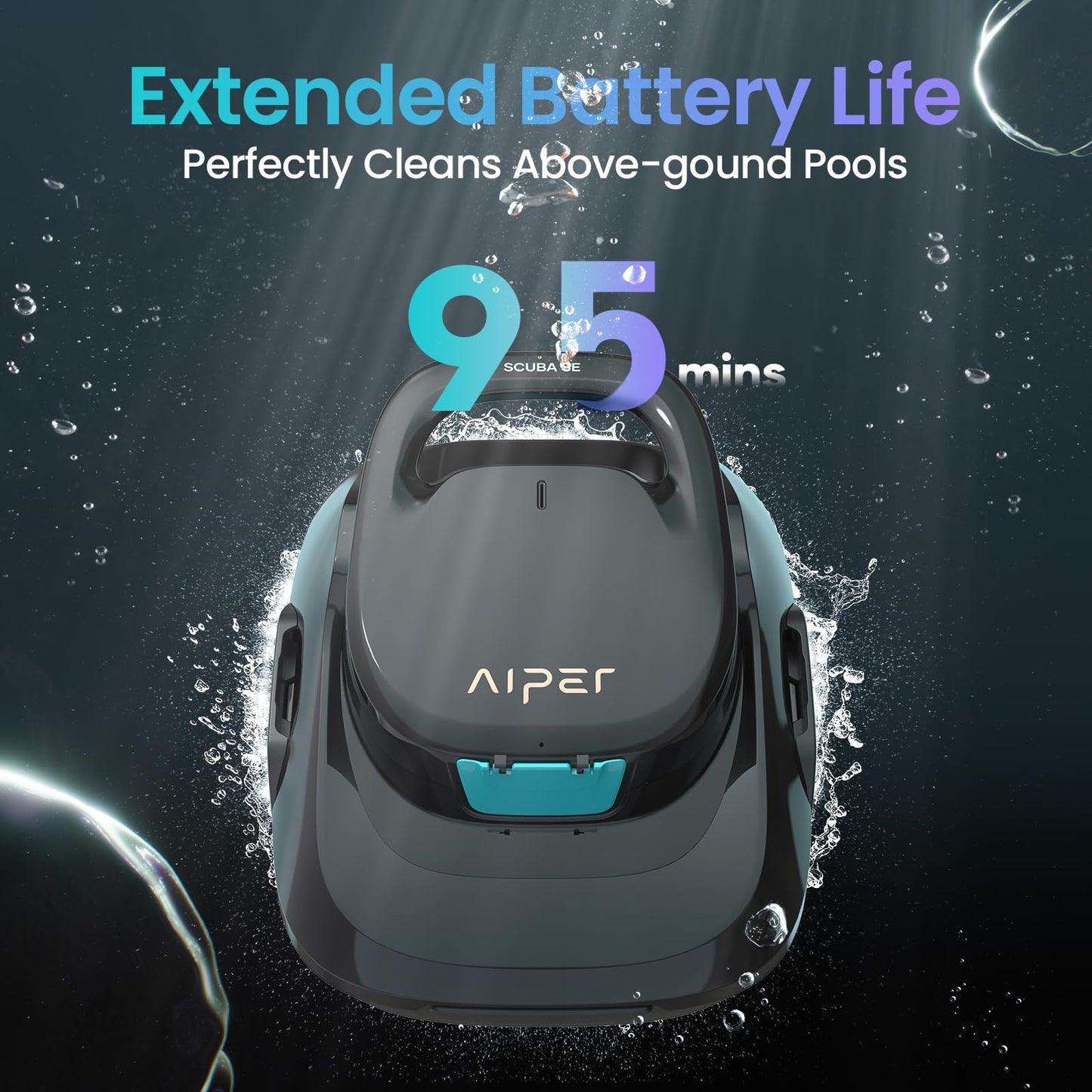 AIPER Scuba 2025 Cordless Pool Cleaner, Upgrade 95-Min Runtime, 1450GPH Strong Suction, Pool Vacuum for Above-Ground Pools up to 860 Sq.ft, Black