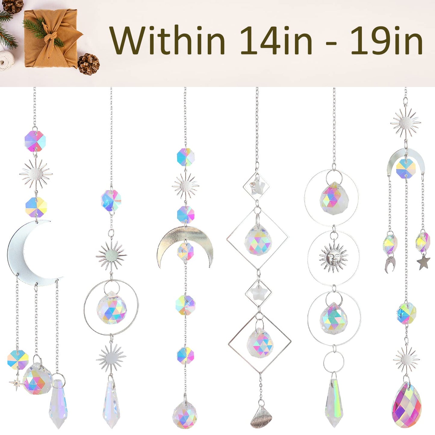 6Pieces Crystal Suncatchers for Window Hanging Sun Catcher with Chain Rainbow Maker Crystal Prisms Decor for Home Garden Party Wedding Ornament Gift Mother Daughter