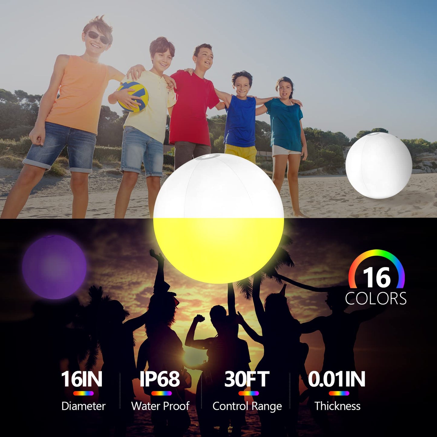 6 Pack Light Up Beach Balls Glow in The Dark Balls Pool Toys Party Games 16" Large LED Beach Ball with Remote Control - 16 Color Lights and 4 Modes, Patio Garden Pool Decorations