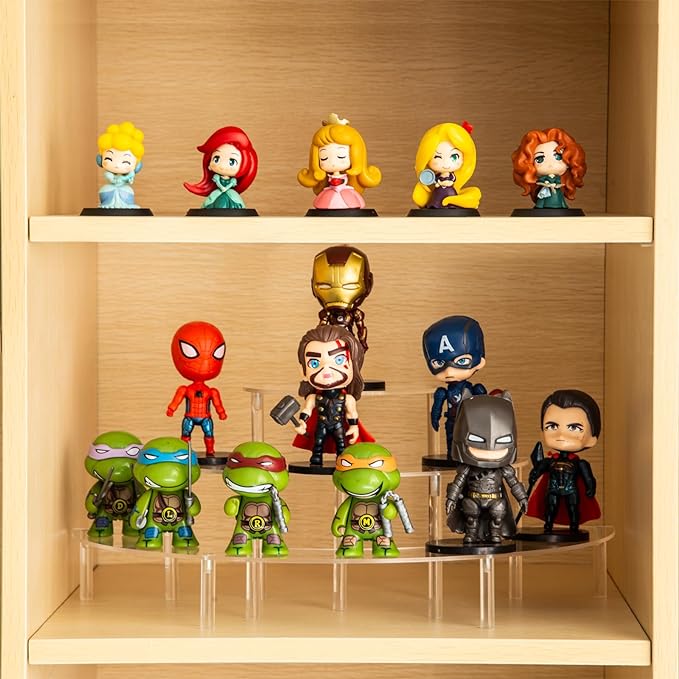 HENABLE Acrylic Display Risers, 3 Tier Clear Cupcake Perfume Stand Organizer, Half Moon Dessert Stand for Display, Food, Amiibo Funko POP Figure (2half