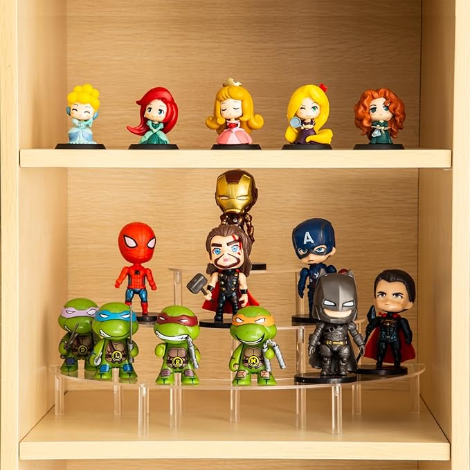 HENABLE Acrylic Display Riser - 3 Tier Clear Cupcake Stand, Perfume Organizer, Half Moon Dessert Stand, Shelf for Food, Amiibo Funko POP Figure Display