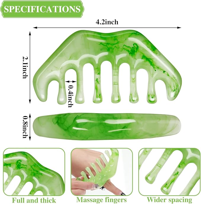 Geiserailie 2 Pcs Jade Combs Esthetician Supplies Massage Stone Hair Gua Sha Scraping Scalp Comb Facial Massage Tool Handheld Head Tools Head Caring Therapy Valentines for Women(Elegant Style)