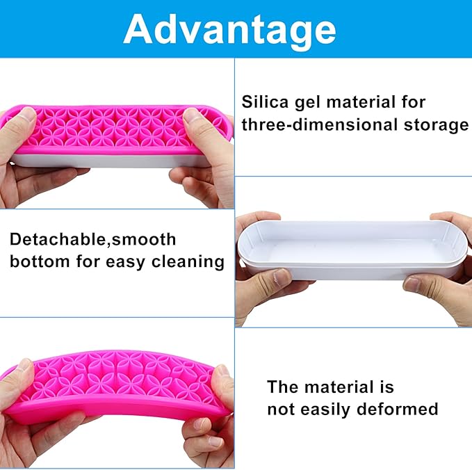 Rose Red Silica gel Makeup Brush Holder Box Multi-Purpose Silica gel Make Up Brush Storage Stand Rectangle Multipurpose Painting Pen Holder for Brushes,Art Craft and Painting Brushes