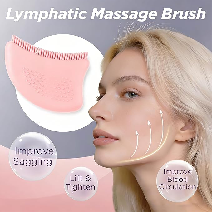 Silicone Lymphatic Contour Face Brush 2 Set - Facial & Neck Lymphatic Drainage Tool for Puffiness Reduction, Restores Facial Definition, Gentle on Sensitive Skin, Naturally Sculpted Look