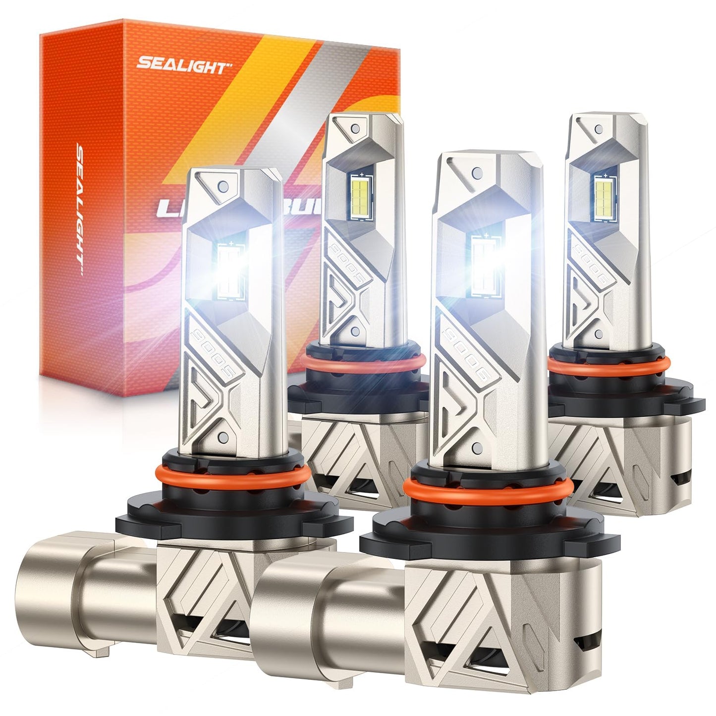SEALIGHT 9005 9006 Bulbs Combo, 96000LM 1000% Bright S6 Pro 9005 9006 Bulb with 32Lighting Chips, 80,000hrs+ Lifespan, HB3 HB4 Drving Fog Light 6500K White, 1:1 Size Plug and Play, Pack of 4