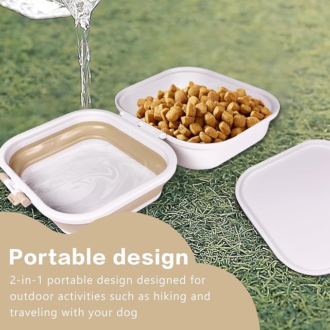 Collapsible Dog Water Bowl, Portable Dog Bowl for Traveling, 2-in-1 Pet Food and Water Feeder - Travel Dog Bowls with Lid for Walking, Traveling, Camping and Hiking