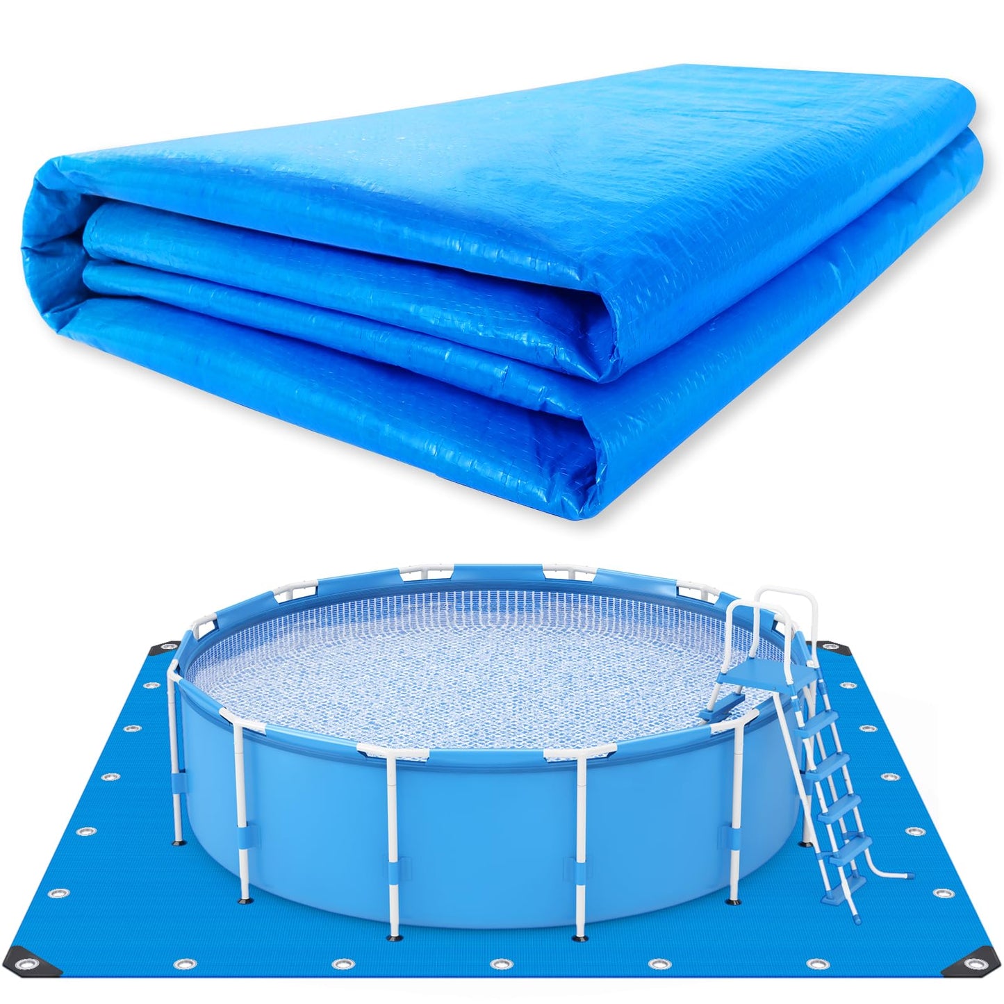 UJG 18 x 18 Ft Swimming Pool Ground Cloth Square Swimming Pool Liner Pad for Above Ground Swimming Pools Heavy Duty Pool Ground Mat Protector Pad Prevents Punctures Pool Tarp, Blue