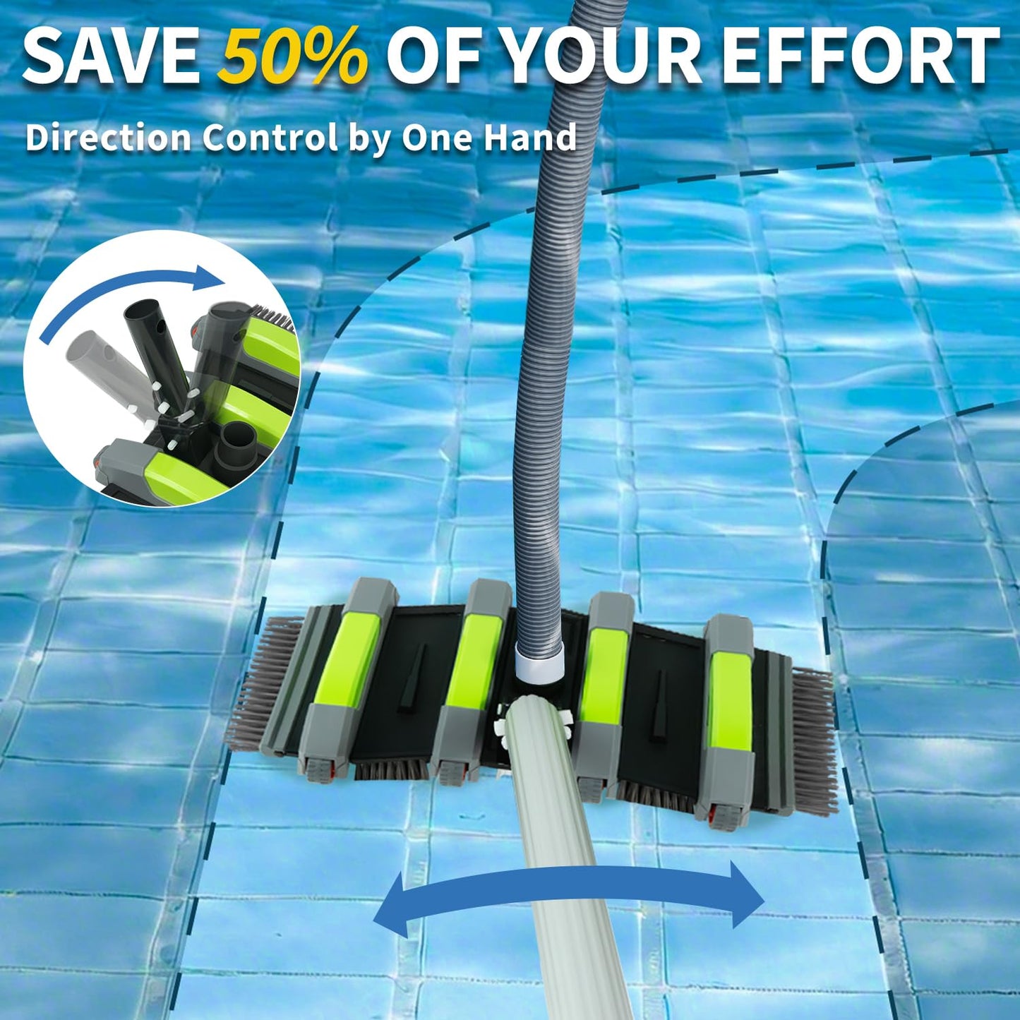 ROMIVO Heavy Duty Pool Vacuum Head with Soft Wheels, 17.5" Extra-Wide & 3.2LB Weighted, Flexible Side & Bottom Brush, Fit for 1.25" & 1.5" Hose, Deep Cleaning for Inground & Above Ground Pool, Gray
