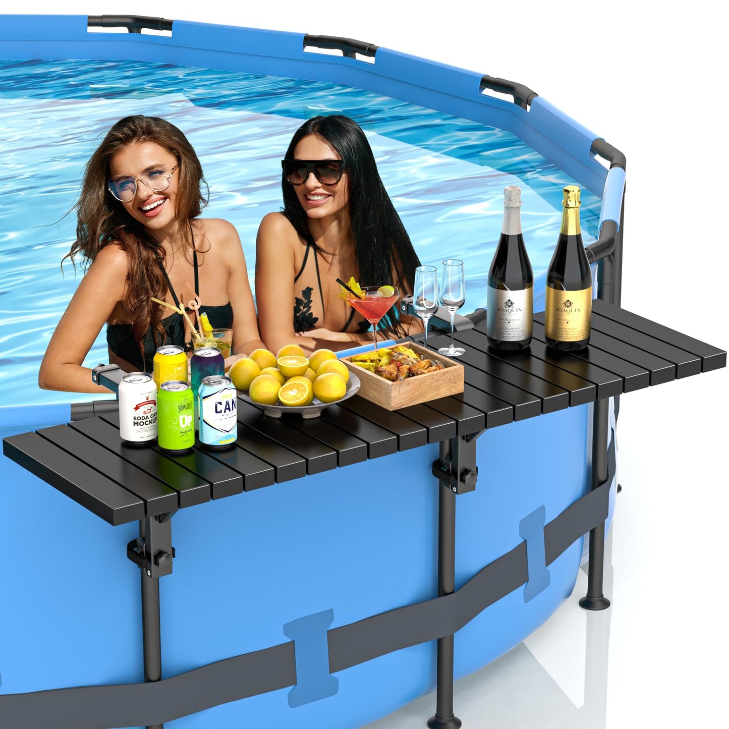 BoYata Pool Bar, Above Ground Pool Side Bar, 49.4×9.6" Galvanized Iron Poolside Table Holds 110LBS, Swim Up Bars Fit Top Rails 4.48" or Less, Frame Above Ground Round & Oval Swimming Pools Accessories