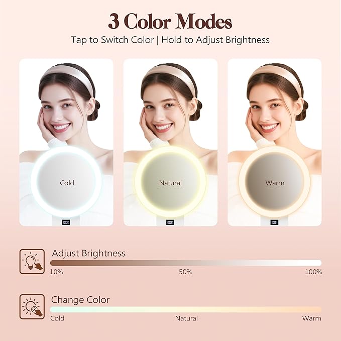 B Beauty Planet Magnifying Mirror with Light 30X, 2000mAh 1X/ 30X Magnifying Makeup Mirror with Standable Base & Tweezers, 3 Color Modes with Adjustable Brightness& Smart Display, Foldable for Travel