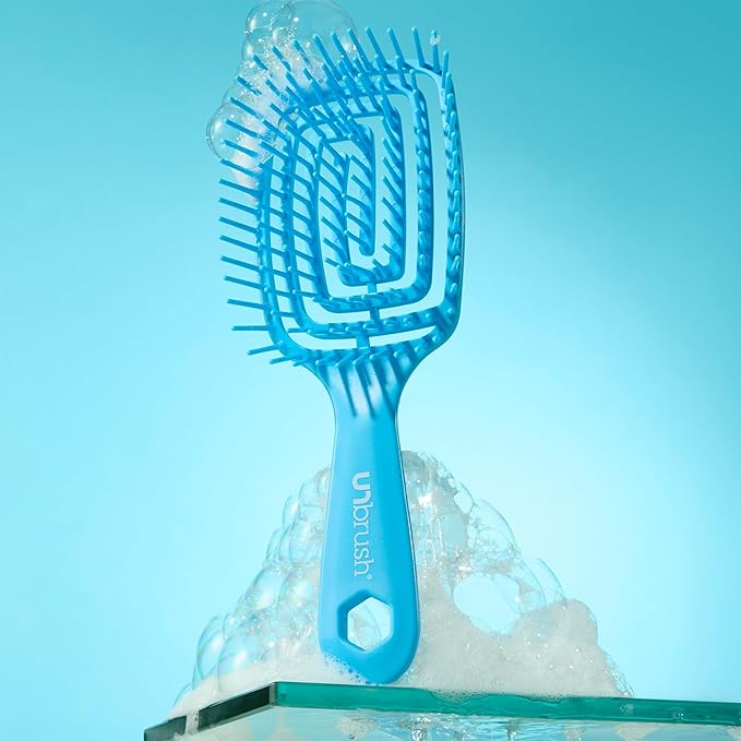 FHI Heat UNbrush Flex Detangling Brush — Ultra-Flexible, Pain-Free Hair Brush Detangler with DuoFlex Anti-Static Bristles for Removing Tangles, Massaging Scalp & Faster Styling - Blue