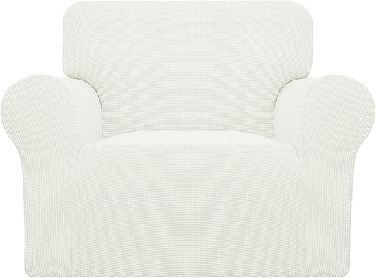 Easy-Going Stretch Oversized Chair Sofa Slipcover 1-Piece Couch Sofa Cover Furniture Protector Soft with Elastic Bottom for Kids Spandex Jacquard Fabric Small Checks Cream