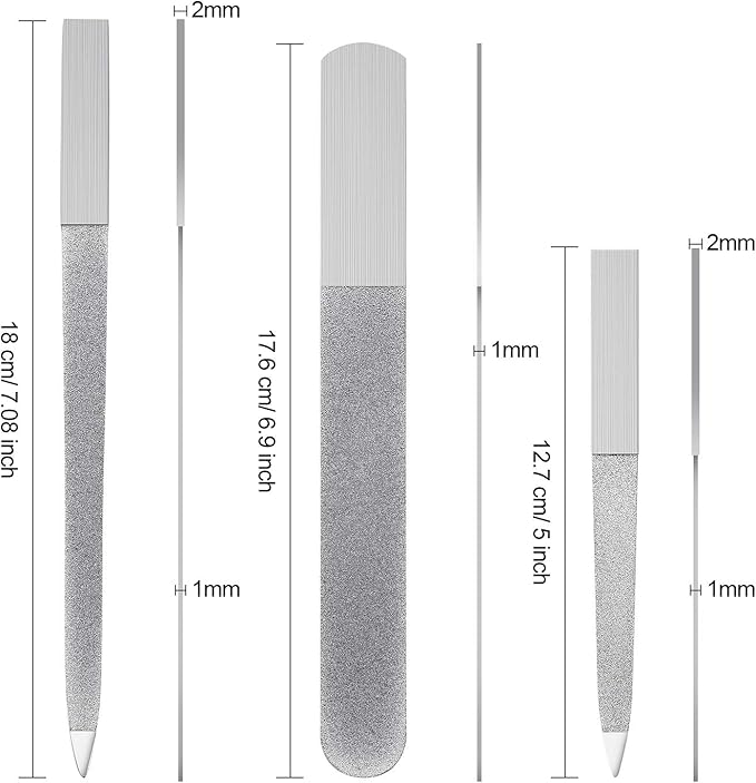 Mudder 3 Pcs Metal Diamond Nail File Set for Women Men Stainless Steel Metal Double Side Fingernail Toenail Buffer Filers Silver Emery Boards for Salon Home Travel Manicure Pedicure Nail Care Tool