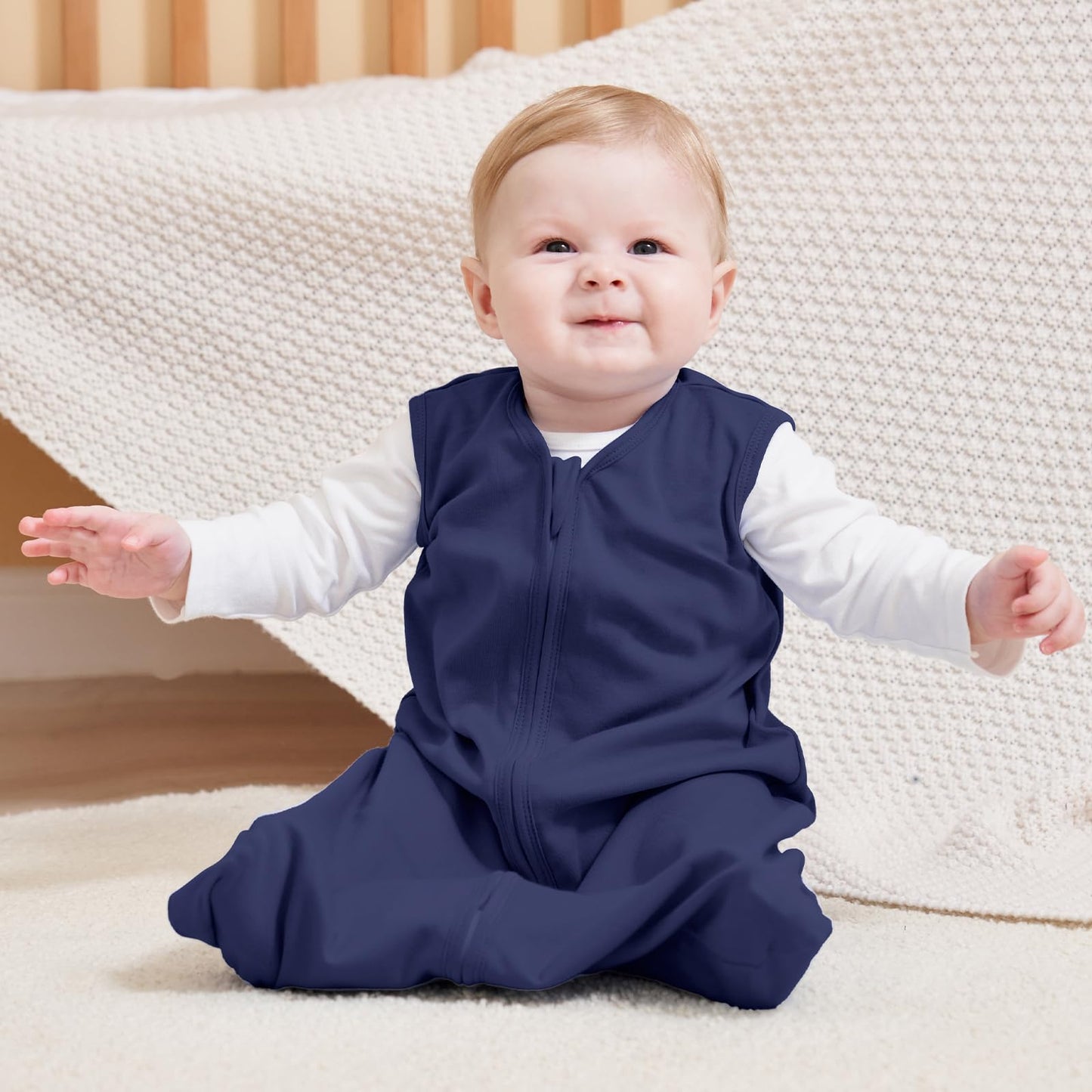 FIEMOL Baby Sleep Sack 12-18 Months, 100% Cotton Sleeping Sack for Newborn and Infant, 3 Pack Baby Wearable Blanket, 0.5 Tog Lightweight Double Zipper Sleep Bag Cyan
