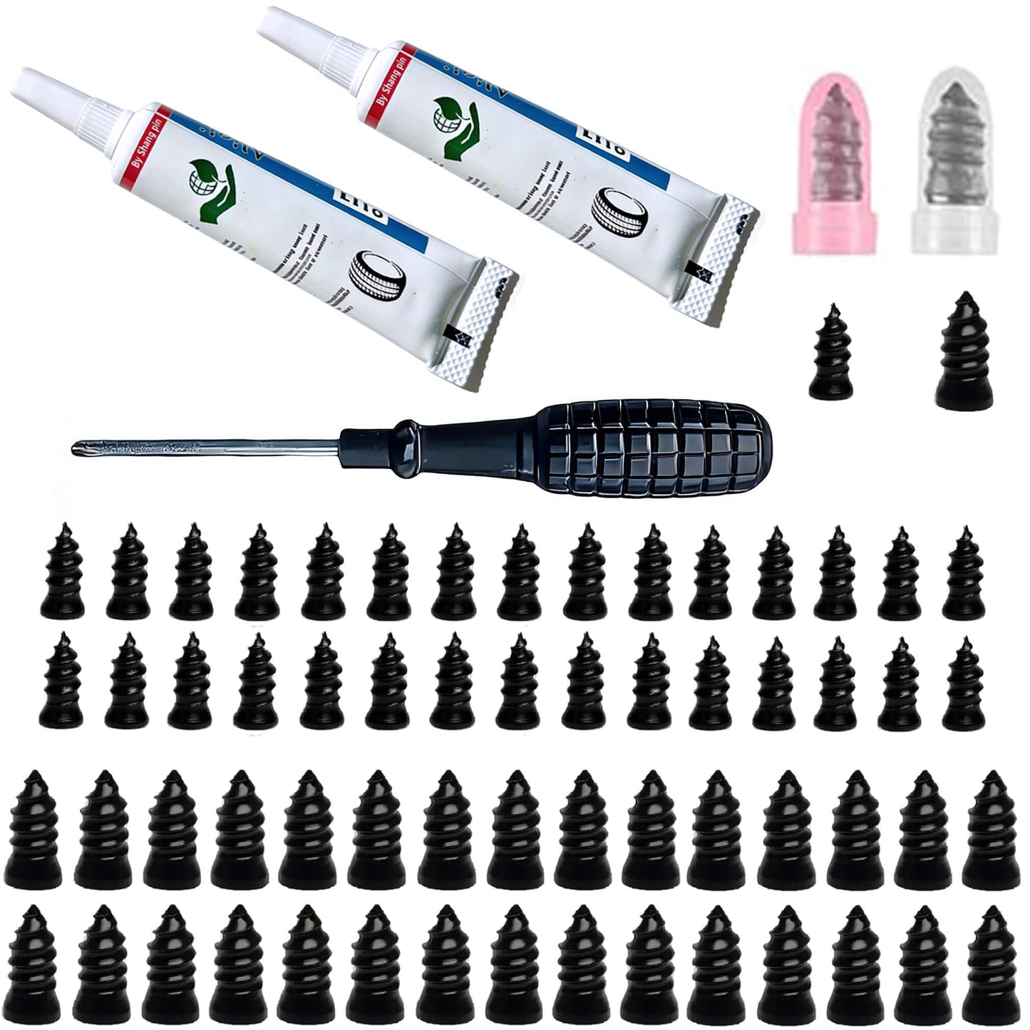 LOGOL 60 Pcs Tire Repair Rubber Nail, Tire Repair Rubber Nail Kit with Tire Glue,Tire Repair Screws are Suitable for Quickly Repairing Punctures in Car, Motorcycle, and SUV Tires