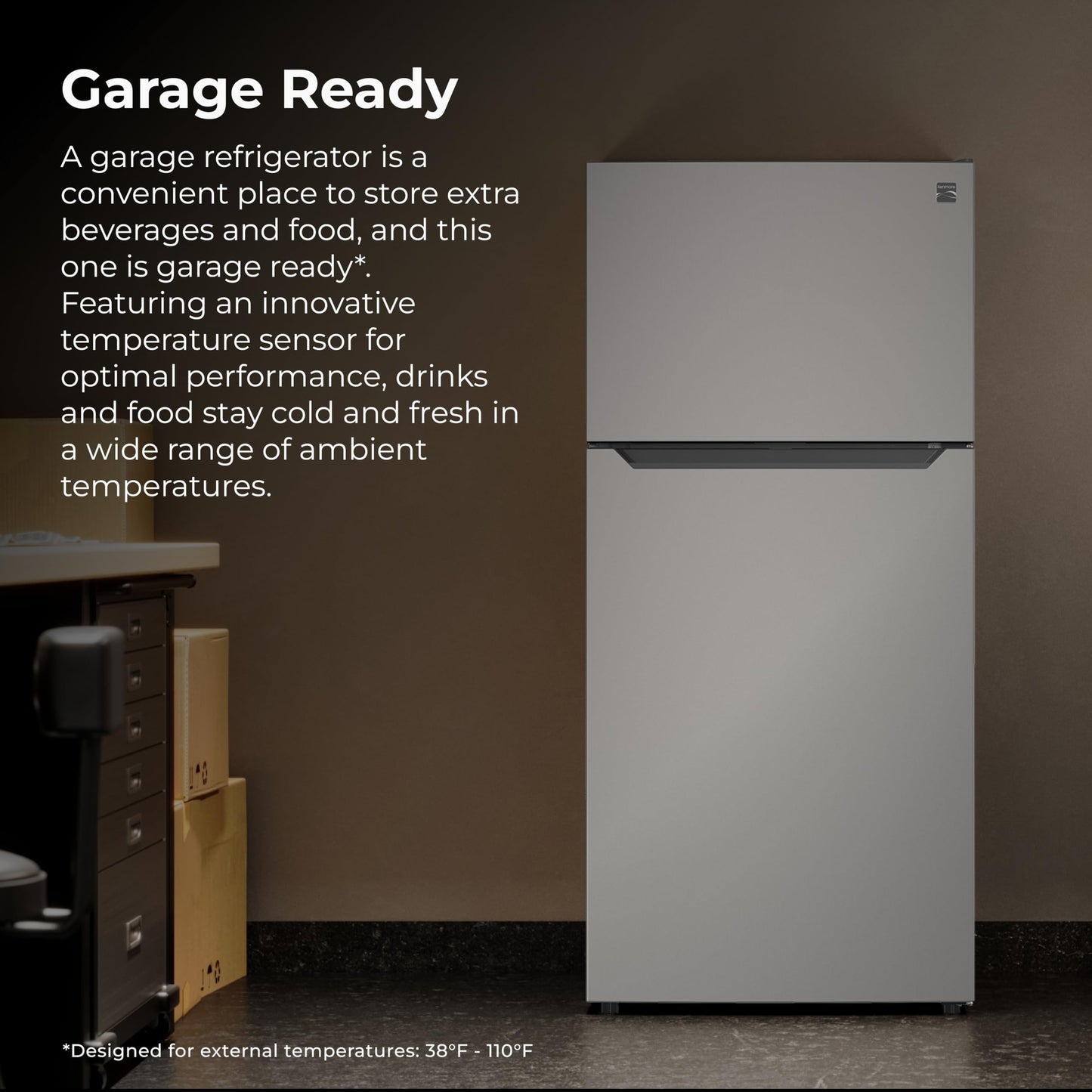 Kenmore 33" Top Mount Refrigerator with Freezer - Adjustable Shelving, Humidity-Controlled Crispers, LED Lighting, ENERGY STAR Certified, 25 cu. ft. Capacity - Fingerprint Resistant Stainless Steel