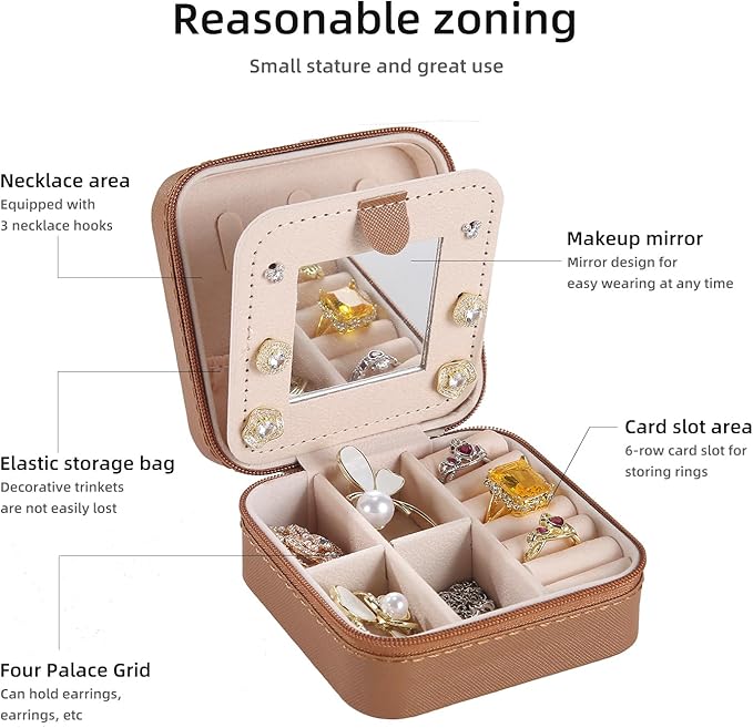 KElofoN Travel jewelry case Travel jewelry box Travel Jewelry Organizer Small Jewelry Organizer Box for Girls Women with Mirror (5-coffee)