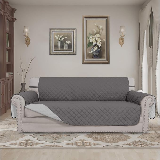 Easy-Going Reversible Oversized Couch Cover for 3 Cushion Couch Sofa Cover for Dogs Water Resistant Furniture Protector Cover with Foam Sticks for Pet (Oversized Sofa, Gray/Light Gray)
