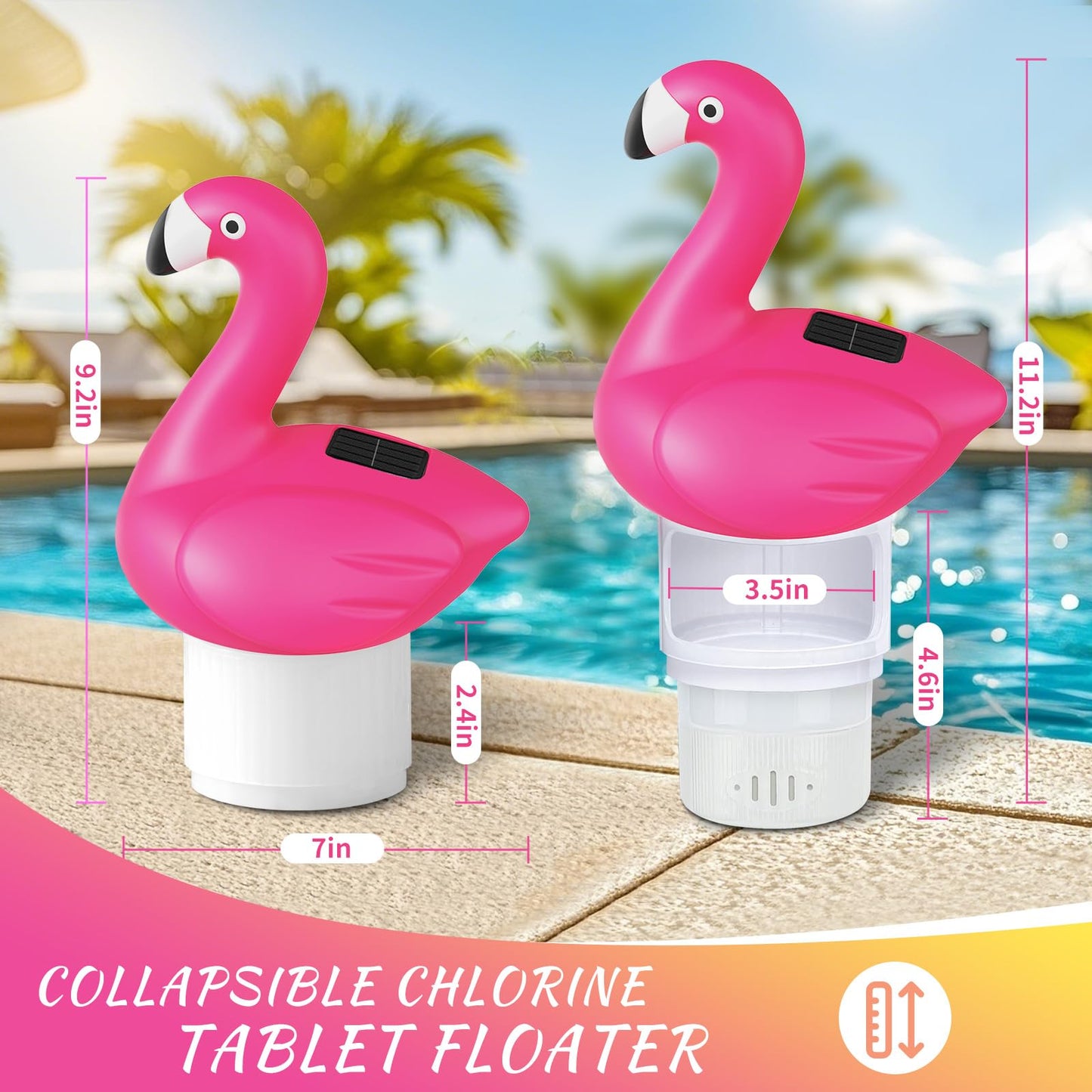 Blufree Pool Chlorine Floater, Solar Flamingo Chlorine Tablet Floater w/Adjustable Release, Glow in The Dark Large Capacity Floating Chlorines Dispenser for Pool Hot Tub Spa