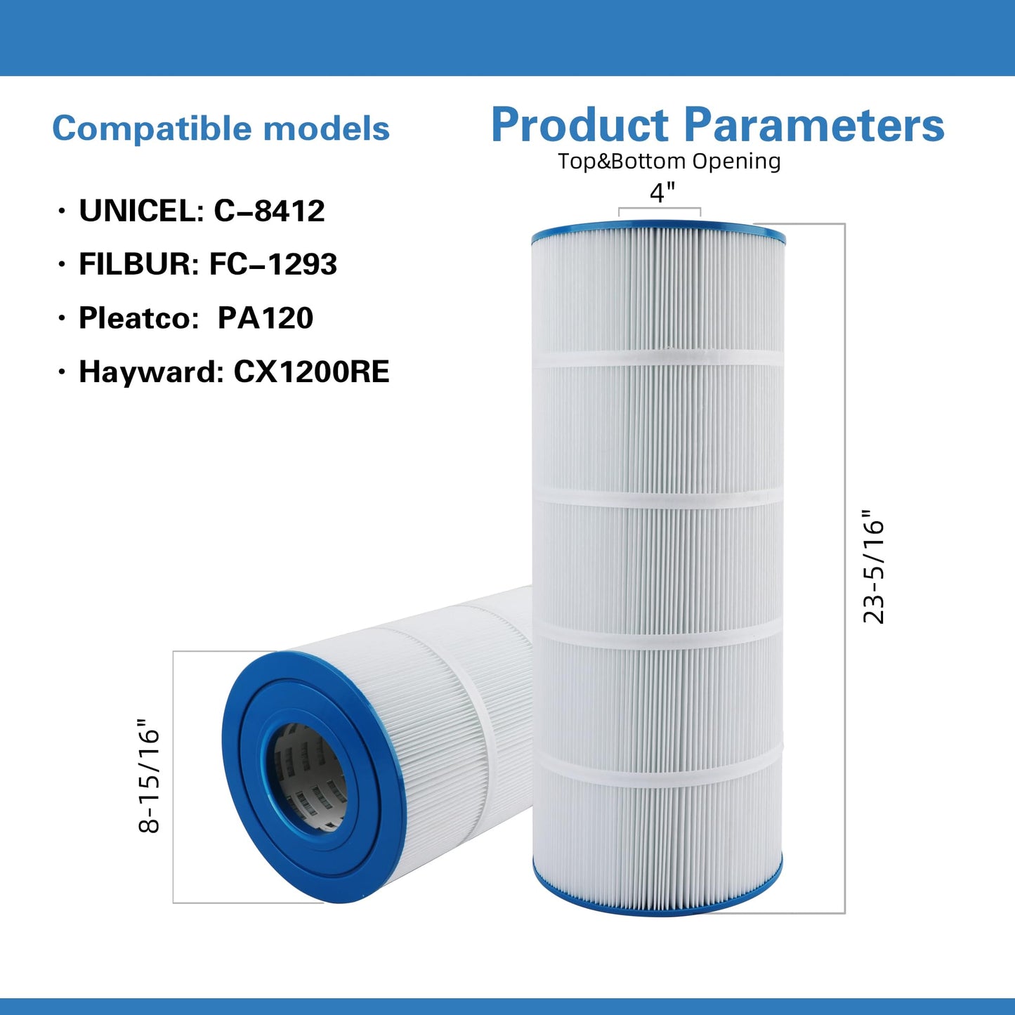AmiBron C1200 Pool Filter Cartridge, Compatible with Hayward CX1200RE, PA120, C-8412, Ultra-B2, FC-1293, Clearwater II 125, Waterway Pro Clean 125, 817-0125N, 120 sq.ft. 1Pack
