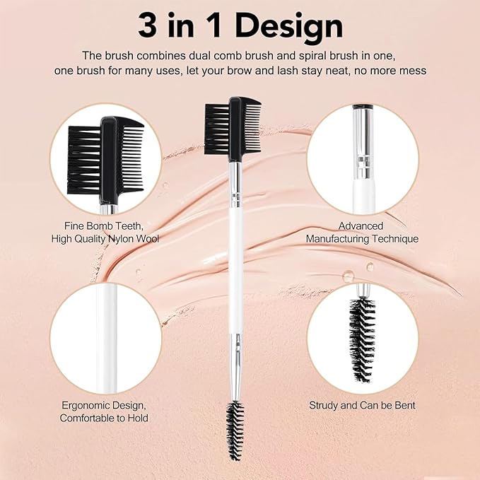 3 Head Eyebrow Eyelash Shaper Eyelash Comb Double Head Brush Makeup Grooming Tool cosmetic with 3 Different Spoolie Brushes for Separating Lashes, Eliminating Mascara Clumps, Grooming and Shaping Brow