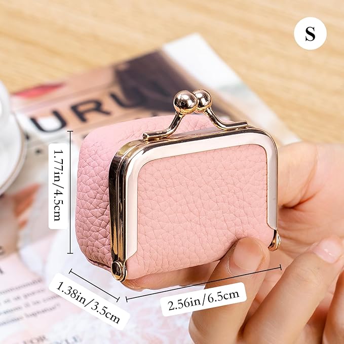 Genuine Leather Mini Jewelry Box, Small Portable Jewelry Organizer Box，Vintage-Inspired Travel Jewelry Case Organizer Kiss Lock for Women for Earring/Ring/Necklace/Bracelet (Golden S 2.56in)