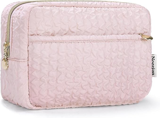 Noozion Makeup Bag Travel Toiletry Bag, Puffy Padded Cosmetic Bag for Women, Makeup Organizer Case, Wide-open Pouch Purse, Travel Essentials
