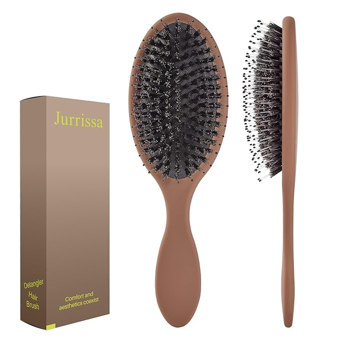Boar Bristles Hair Brush for Women and Men, Detangling Hair Brush for Smoothing Massage Add Shine, Nylon&Boar Bristles Detangler brush for Hair Healthy (1 Pack-Mocha)