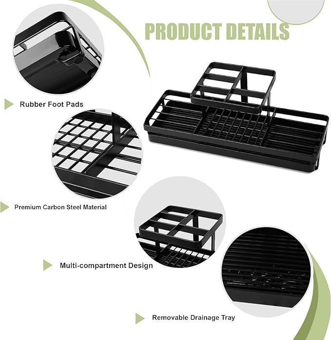 Toothbrush Holders for Bathrooms, Carbon Steel Tooth Brushing Holder Electric Toothbrush and Toothpaste Organizer Bathroom Accessories for Countertop, Shower, Sink, 5 Slots, Matte Black