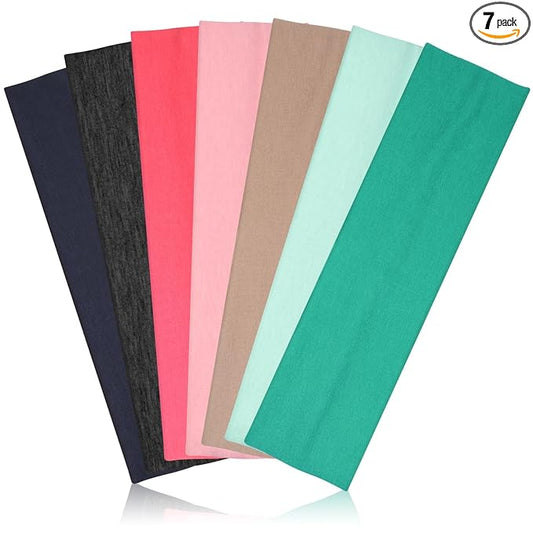 DiyJibb Headbands for Women, Stretchy Non Slip Soft Cotton Cloth Hair Bands for Sports, Workout, Yoga and Running, 7pcs