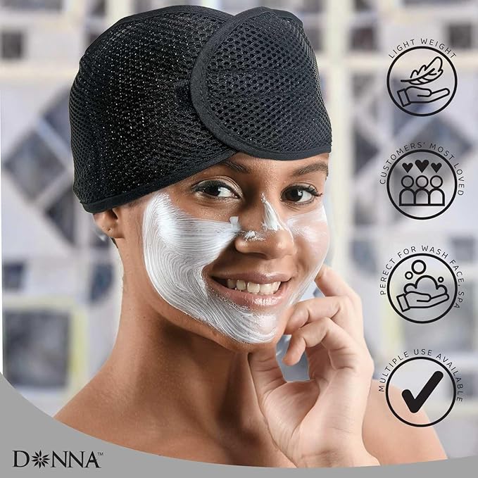 DONNA Deluxe Foam Mesh Wrap Ã¢ÂÂ Olive Oil + Vitamin E Treated Hair Wrap for Women, Adjustable Head Wrap, Breathable Mesh & Soft Foam Padding for Sleep or Styling, Black