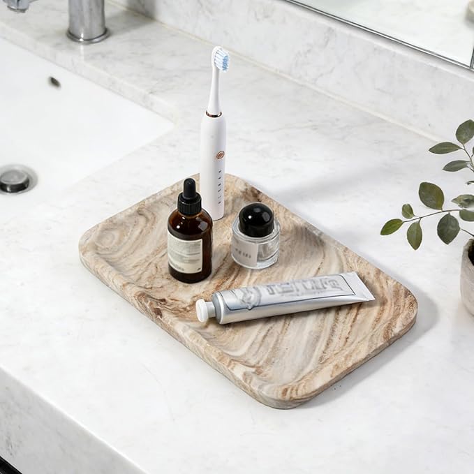 Koville Marble Tray, 12"x8" Natural Marble Vanity Tray for Countertop Bathroom Kitchen Dresser, Decorative Catchall Trays for Perfume Jewelry, Rectangular Stone Serving TrayÃ¯Â¼ÂPalissandroÃ¯Â¼Â
