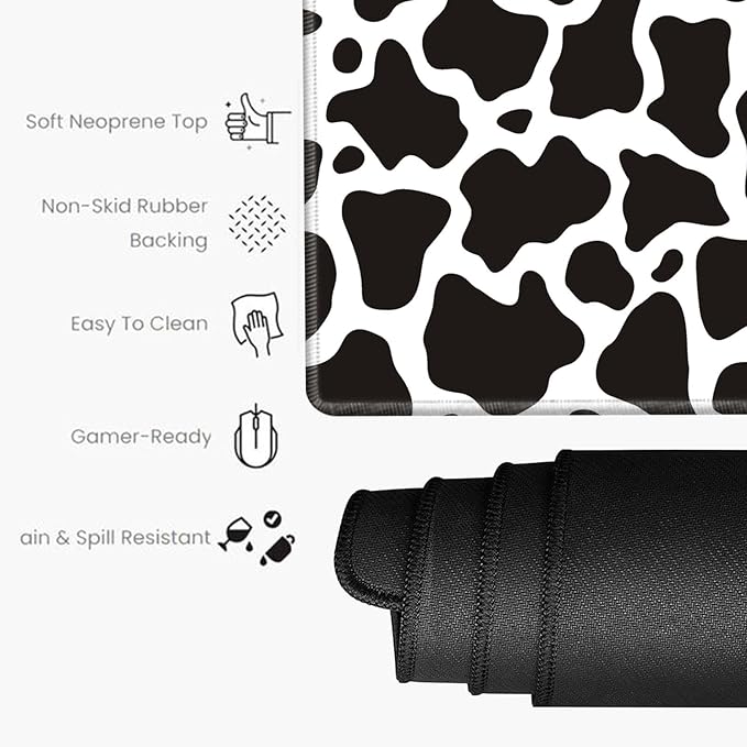 36x12 Mouse Pad Gaming Desk Mat Large Mousepad Cow Print Desk Pad Long Extended Protector Mat Full Laptop Mat for Wireless Mouse Non Slip Work Computer