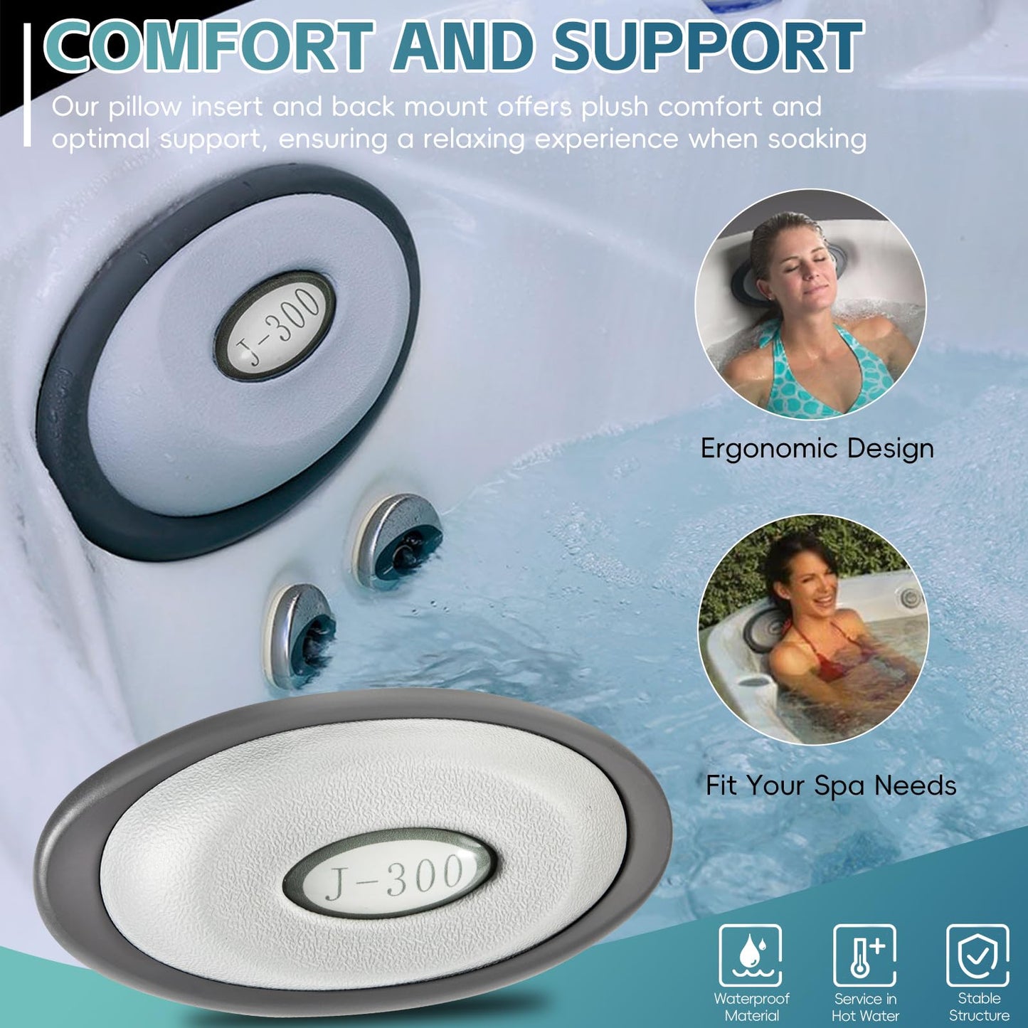 4 Pack 2472-824 Spa Oval Pillow Insert and Back Mount Fit for 2004–2018 Jacuzzi J-300 Series Hot Tubs & Spas, 2455-263 Hot Tub Headrest Replacement Spa Pillows - Enhanced Support
