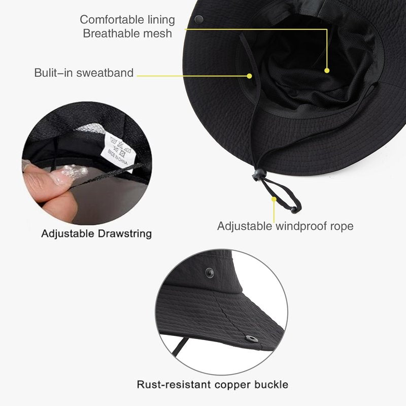 Lanzom Sun Hat for Women Men Wide Brim Waterproof Hiking Hat Foldable Hat for Fishing Gardening Camping Beach(US, Alpha, Small, Medium, Black)